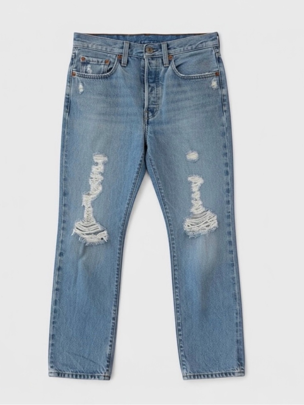 Levi’s Premium 501 Distressed Light Blue Denim Straight Leg Jeans Womens W26 L26